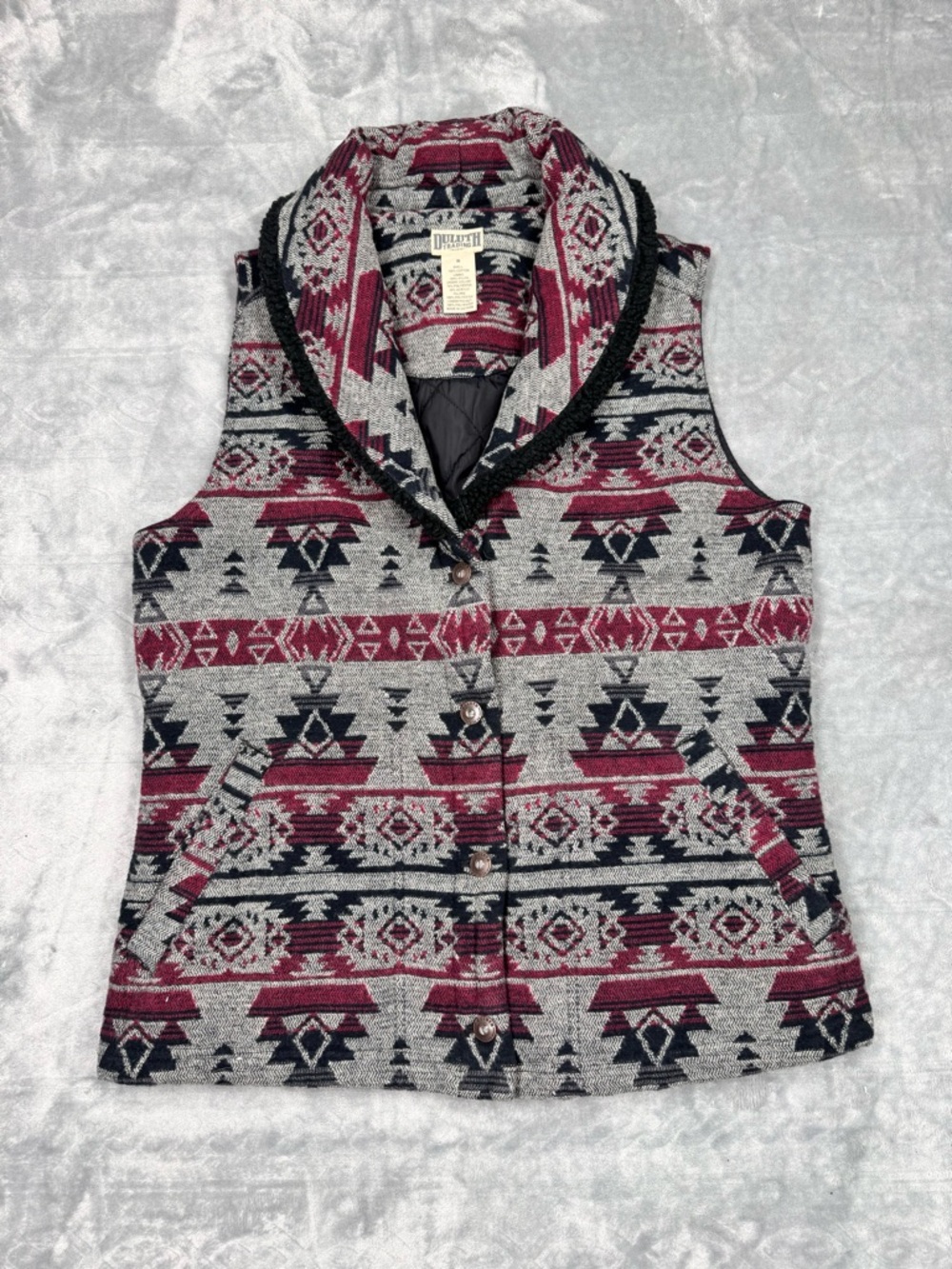 Duluth Trading Co Maroon and Gray Patterned Vest
